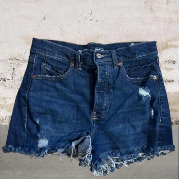 Old Navy Women's Sky High A-Line Jean Shorts Distressed Size 8 - Picture 1 of 4